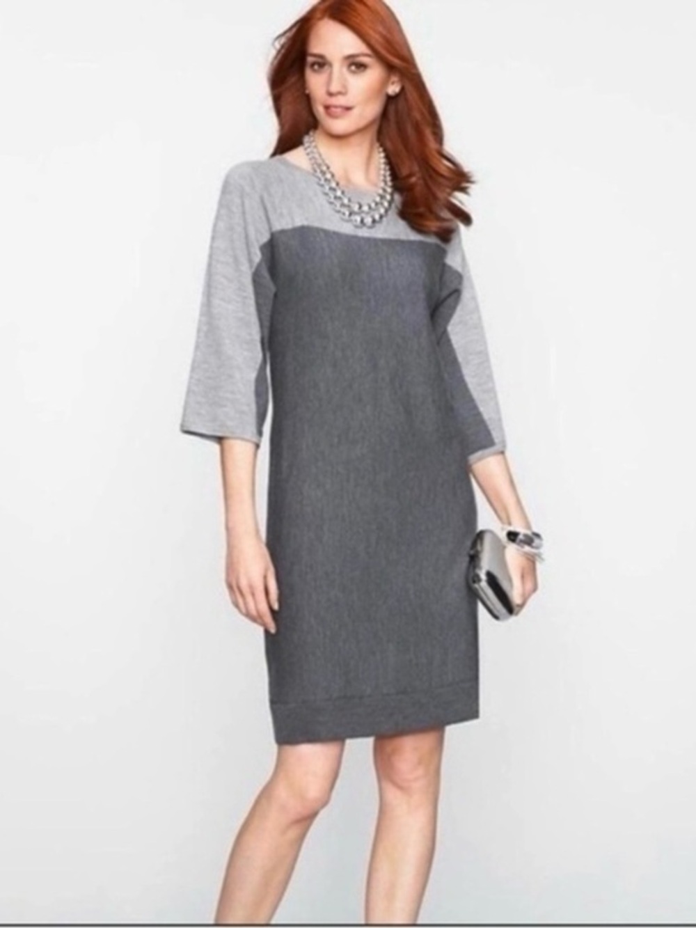 Talbots Gray Colorblock Two-tone Merino Wool Sweater Dress XS Quiet Luxury